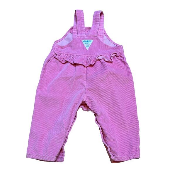 Vintage 90s Osh Kosh B Gosh Pink Corduroy Vestbak Overalls Ruffle Trim Buttons 1 - Picture 2 of 9